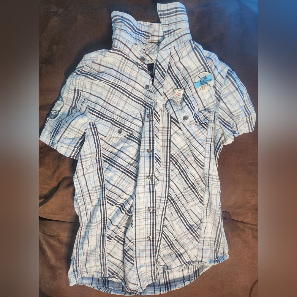 Short sleeves shirt/men/blue-white